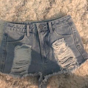 High rise destroyed denim shorts